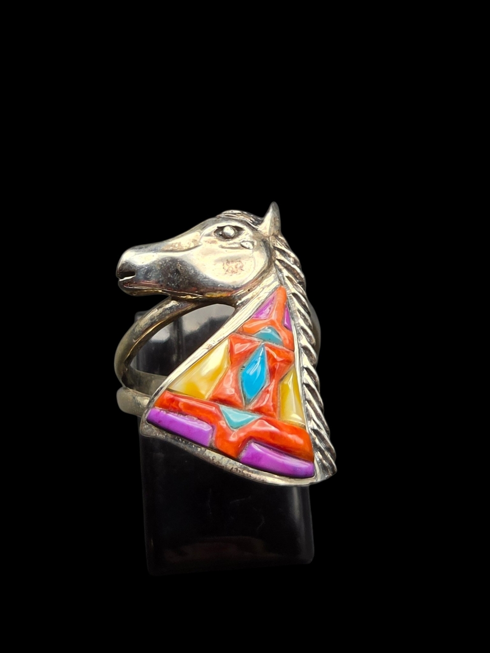 Sterling Horse Head Multicolor Inlay Ring - Women Jewelry 6